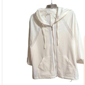 Cleo Jacket White Full Zip up Hooded 3/4 Sleeve Hooded Windbreaker with Pockets